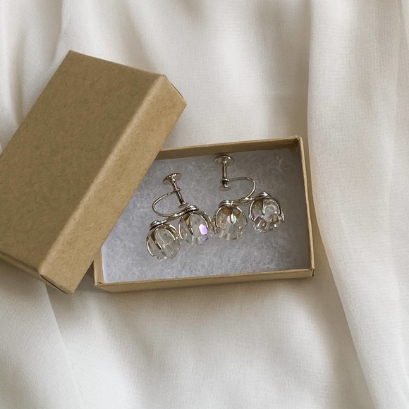 VTG Clear Iridescent Double Bead Earrings - Picture 4 of 5